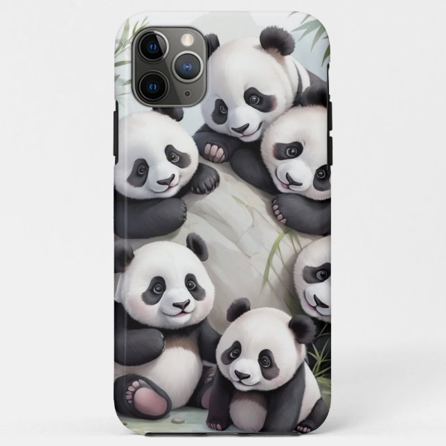 Capa Para iPhone 11 Pro Max Cute Pandas Group Photo (Verso)
