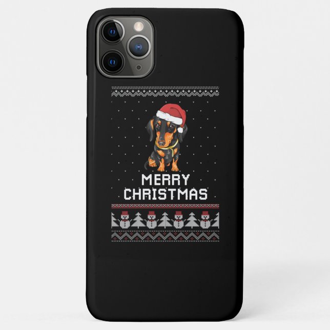 Capa Para iPhone 11 Pro Max Dachshund Christmas (Verso)