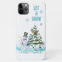 Capa Para iPhone 11 Pro Max Deixe-o nevar Pastel Blue Christmas Tree Snowman
