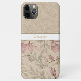 Capa Para iPhone 11 Pro Max Delicado Vintage Magnolia Floral Tan EDITABLE TEXT