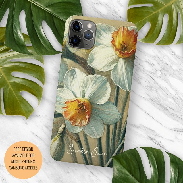 Capa Para iPhone 11 Pro Max Desenho Botânico Clássico Daffodils de Belas Artes (Criador carregado)