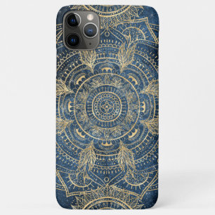 Capa Para iPhone 11 Pro Max Design elegante Dourado de Mandala Azul
