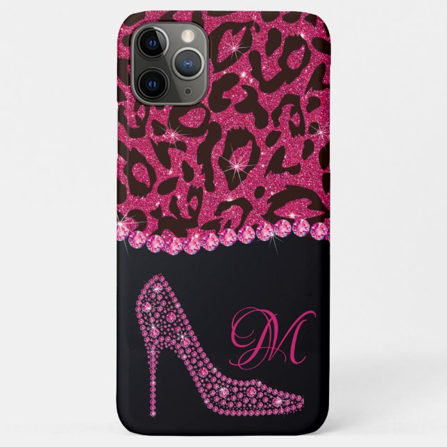 Capa Para iPhone 11 Pro Max Diamante Brilhante Rosa Leopard (Verso)