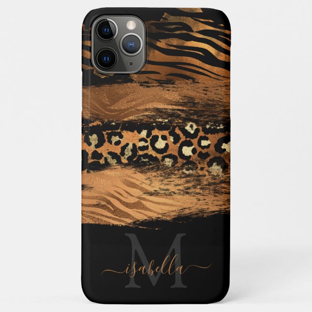 Capa Para iPhone 11 Pro Max Diversão Moderno Glitter de Cobre Monogramado (Verso)