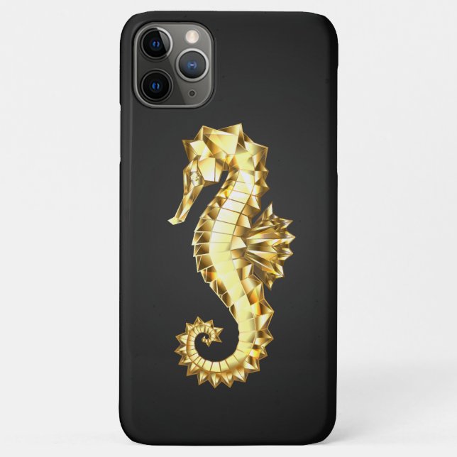 Capa Para iPhone 11 Pro Max Dourado Cavalo de Mar Poligonal (Verso)