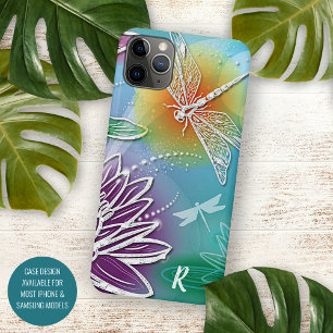 Capa Para iPhone 11 Pro Max Dragão Libélula Colorido Moderno Floral Personaliz