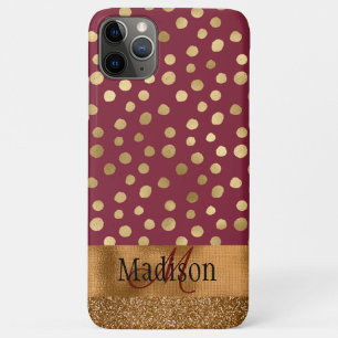 Capa Para iPhone 11 Pro Max Elegante Cheetah Dourada Burgundy Monograma Metál
