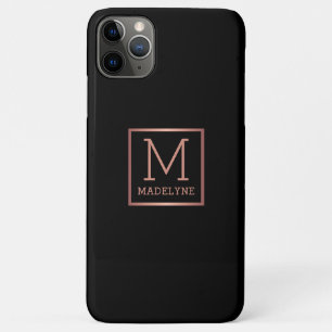 Capa Para iPhone 11 Pro Max Elegante de Monograma Dourado Rosa preto