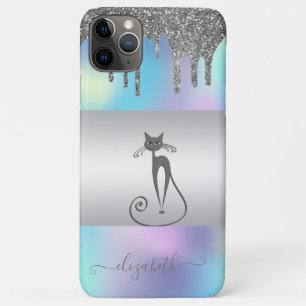 Capa Para iPhone 11 Pro Max Elegante Moderno Glamouroso, Gato com Brilho Holog