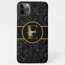 Capa Para iPhone 11 Pro Max Elegante preto e Dourado Monograma - Letra "E"