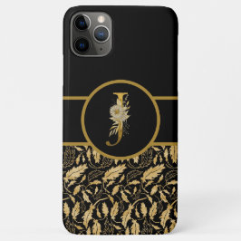 Capa Para iPhone 11 Pro Max Elegante Preto e Monograma Dourado - Letra "J"