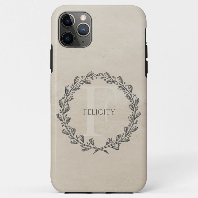 Capa Para iPhone 11 Pro Max Elegante Wreath Monograma | Cerco (Verso)