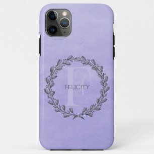 Capa Para iPhone 11 Pro Max Elegante Wreath Monograma   Roxo