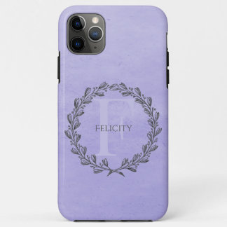 Capa Para iPhone 11 Pro Max Elegante Wreath Monograma | Roxo