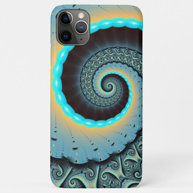 Capa Para iPhone 11 Pro Max Espiral de Arte Fractal Laranja abstrato azul Turq (Verso)