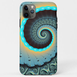 Capa Para iPhone 11 Pro Max Espiral de Arte Fractal Laranja abstrato azul Turq