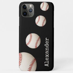 Capa Para iPhone 11 Pro Max Esportes negros de beisebol com nome monograma  
