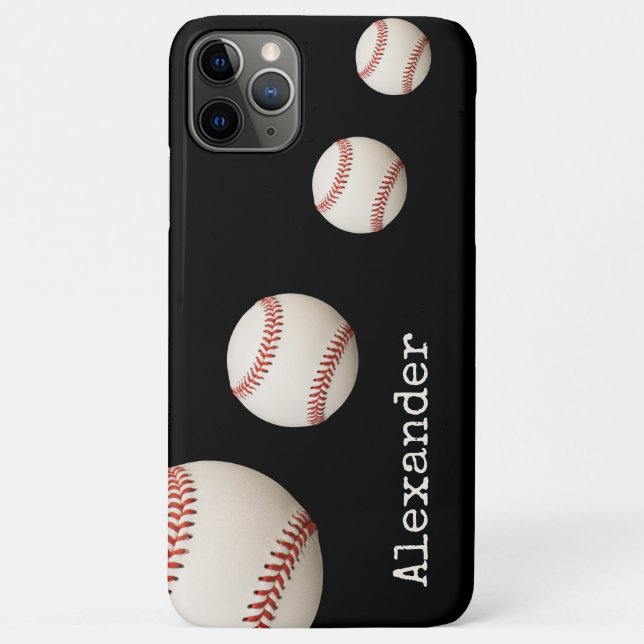 Capa Para iPhone 11 Pro Max Esportes negros de beisebol com nome monograma (Verso)