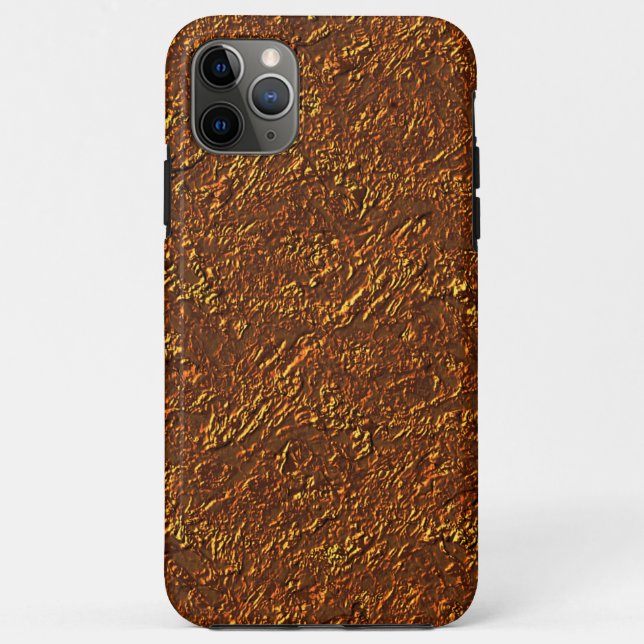 Capa Para iPhone 11 Pro Max Estilo alvenaria rústica marrom e tom dourado (Verso)