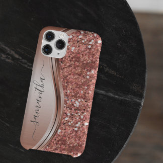 Capa Para iPhone 11 Pro Max Estojo de telefone em rose gold com nome escrito à