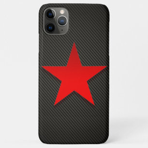 Capa Para iPhone 11 Pro Max Estrela Vermelha em Fibra de Carbono Negro