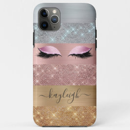Capa Para iPhone 11 Pro Max Eyelash de Bela Leve Dourada Rosa de Prata