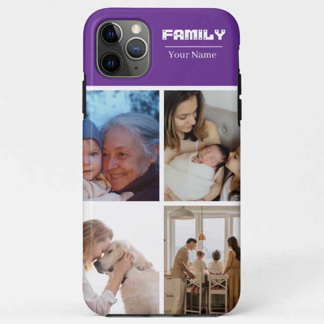Capa Para iPhone 11 Pro Max Family Photo Collage purple  4 Picture (Verso)