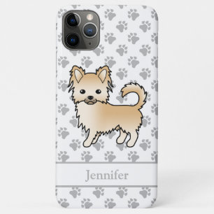 Capa Para iPhone 11 Pro Max Fawn Long Casaco Chihuahua Cartoon Cão e Nome