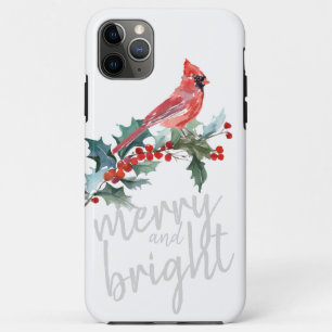 Capa Para iPhone 11 Pro Max Feliz e Natal Brilhante Holly Cardeal