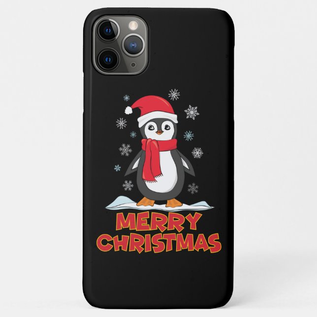 Capa Para iPhone 11 Pro Max Feliz Natal - Pinguim Gato (Verso)