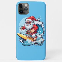 Capa Para iPhone 11 Pro Max Feset Santa Claus Surfando Ondas de Natal