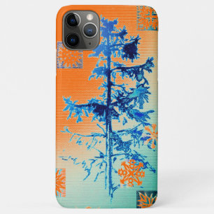 Capa Para iPhone 11 Pro Max Fir Tree e Flocos de Neve em Laranja: Natal Quente