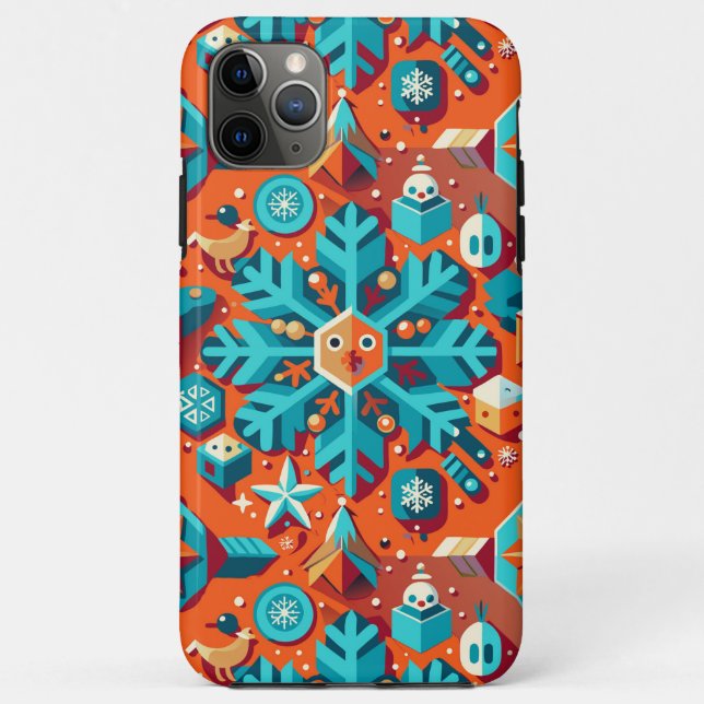 Capa Para iPhone 11 Pro Max Floco de Neve Estilizado Magia de Natal Inverno (Verso)