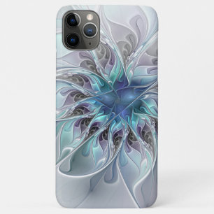 Capa Para iPhone 11 Pro Max Flor Fractal Moderno Abstrato com Azul