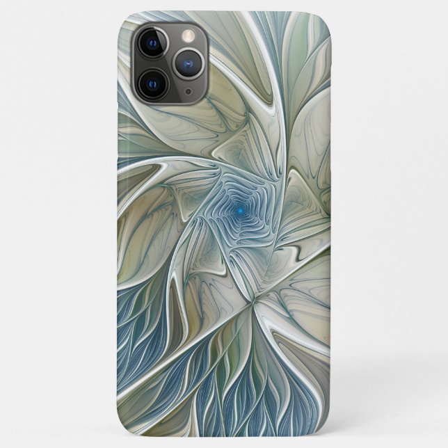 Capa Para iPhone 11 Pro Max Floral Dream Pattern Abstrato Blue Khaki Fractal (Verso)