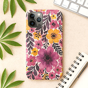 Capa Para iPhone 11 Pro Max Flores Coloridas e Delicadas em Aquarela