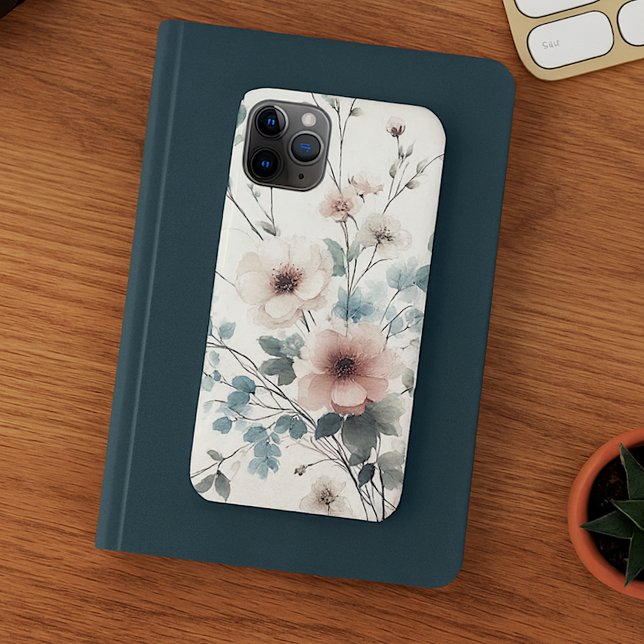 Capa Para iPhone 11 Pro Max Flores de Aquarelas Delicadas Clássicas Sofisticad (Criador carregado)