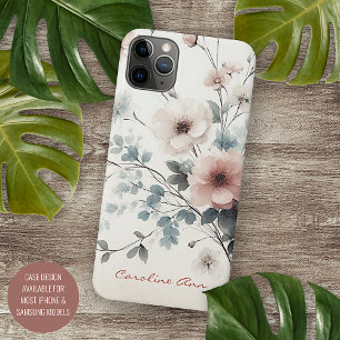 Capa Para iPhone 11 Pro Max Flores de Aquarelas Delicadas Clássicas Sofisticad