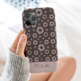 Capa Para iPhone 11 Pro Max Flores de margarida retrô personalizadas com o nom