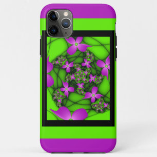 Capa Para iPhone 11 Pro Max Flores Fractais Abstratas Modernas Rosa Verde Neon