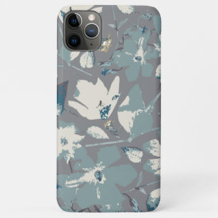 Capa Para iPhone 11 Pro Max Flores Vinhas Cinza Azul Creme Impressão Floral