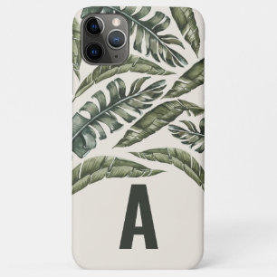 Capa Para iPhone 11 Pro Max Folha tropical e inicial botânica personalizada