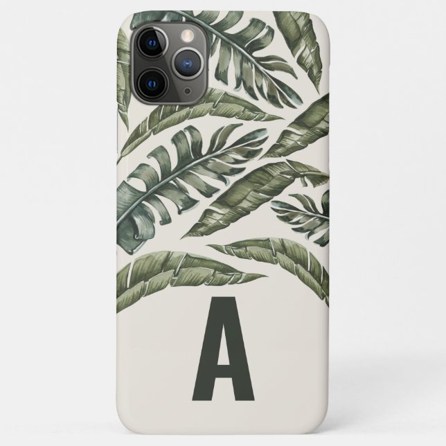 Capa Para iPhone 11 Pro Max Folha tropical e inicial botânica personalizada (Verso)