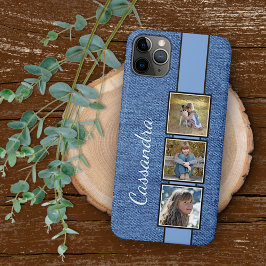 Capa Para iPhone 11 Pro Max Fotos Do Padrão Rustic Fashionable Blue Denim