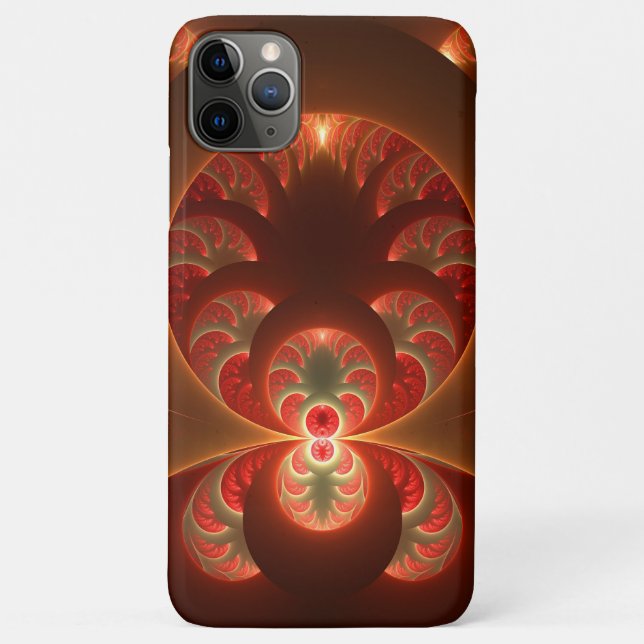 Capa Para iPhone 11 Pro Max Fractal vermelho-laranja abstrato moderno e lumino (Verso)