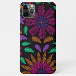 Capa Para iPhone 11 Pro Max Fundo Colorido de Bordados Florais Mexicanos