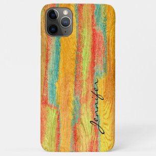 Capa Para iPhone 11 Pro Max Fundo Colorido de Madeira Moderna com Graça #7