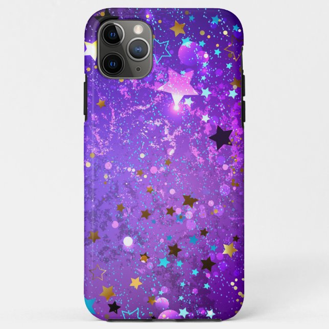 Capa Para iPhone 11 Pro Max Fundo de folhas roxas com estrelas (Verso)