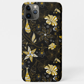 Capa Para iPhone 11 Pro Max Fundo floral ouro preto-branco