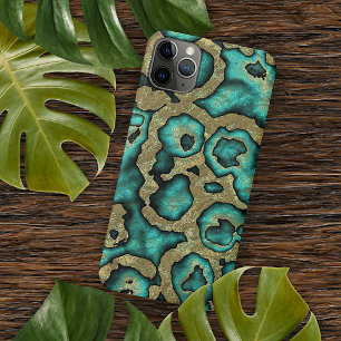 Capa Para iPhone 11 Pro Max Funky Turquoise Green Faux Dourado Swirls Art Patt